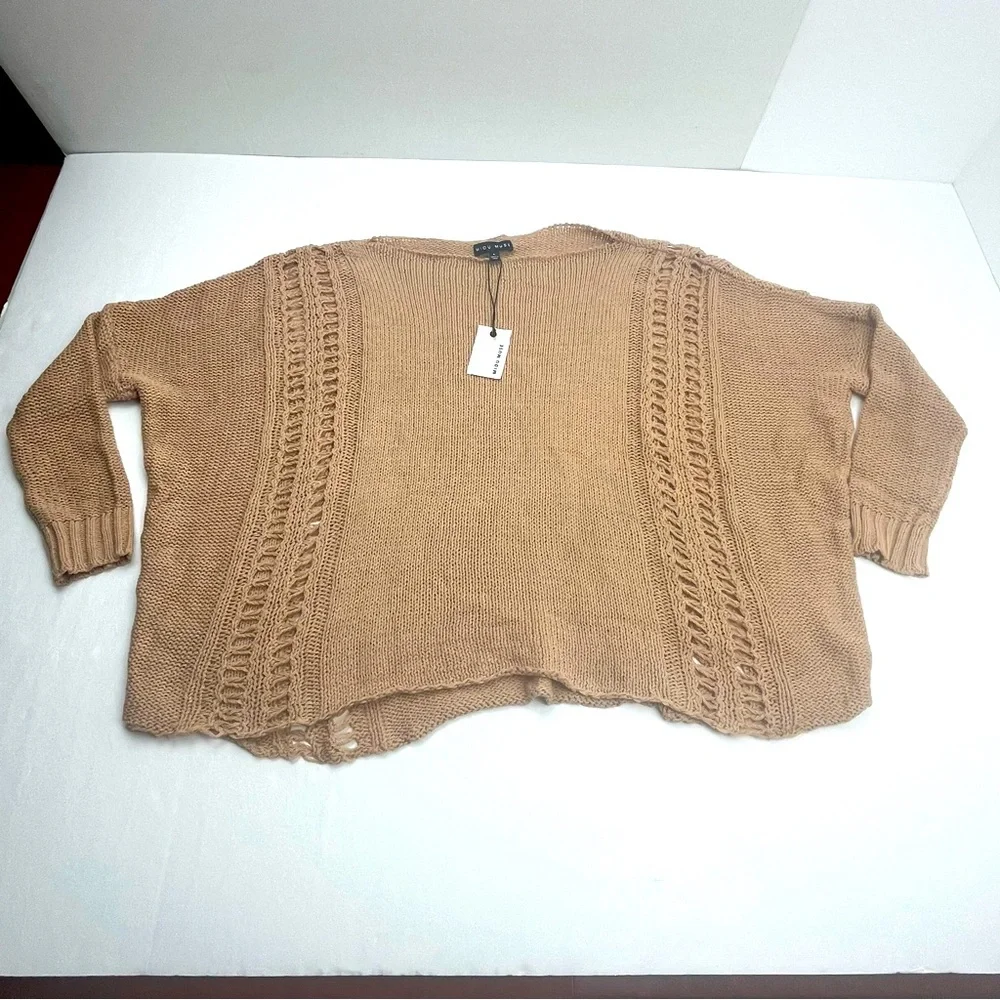 Miou Muse Tan Sweater Cotton Blend Womens Size Large Oversized Loose Fall‎ NEW